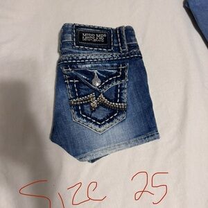 Miss Me Blue Denim Shorts with Embellished Pockets